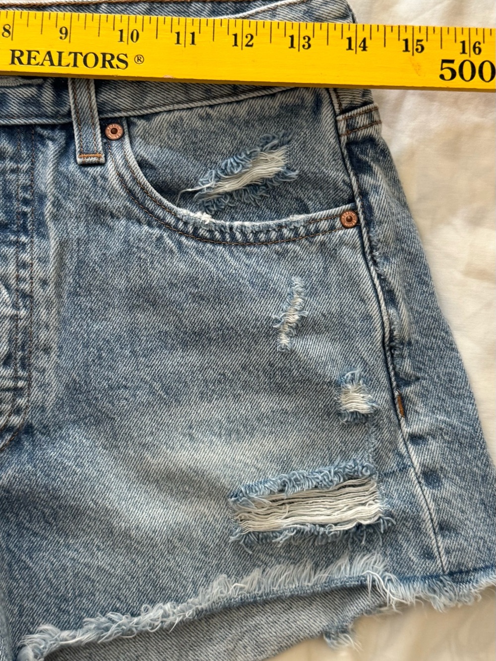 Denim Forum Light Blue Distressed Men's Denim Shorts - Picture 5 of 9